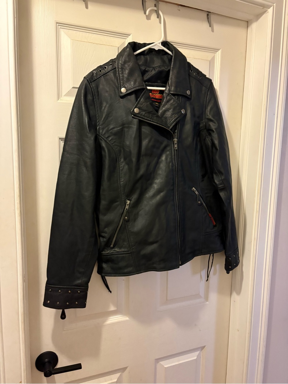 Women's Black Leather Biker Jacket hot leathers
